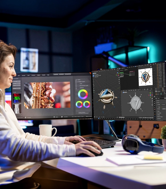 Designer working on detailed graphic artwork