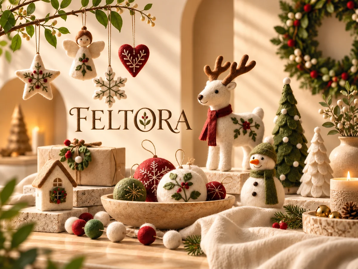 Feltora handmade wool felt decorations website homepage